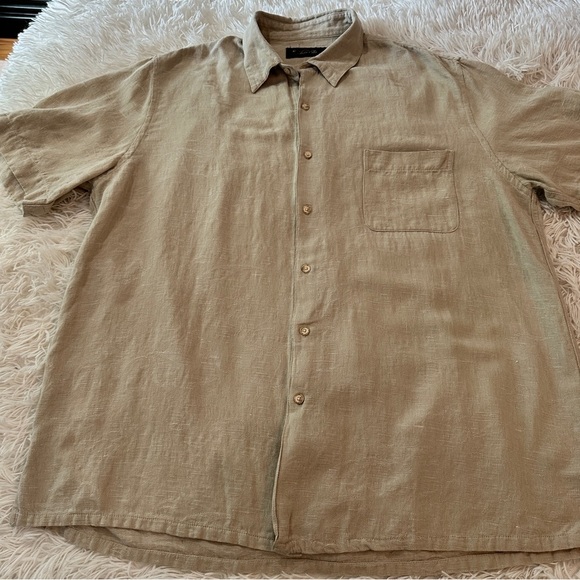 Tasso Elba Men's Casual Linen Blend Beige Button Down Shirt - Picture 9 of 16